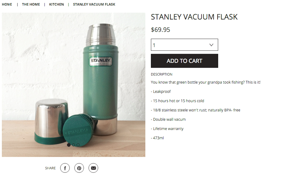 Stanley vacuum flask product description.
